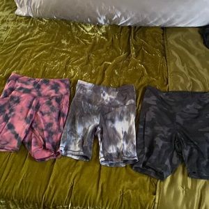 lot of three biker workout shorts leggings